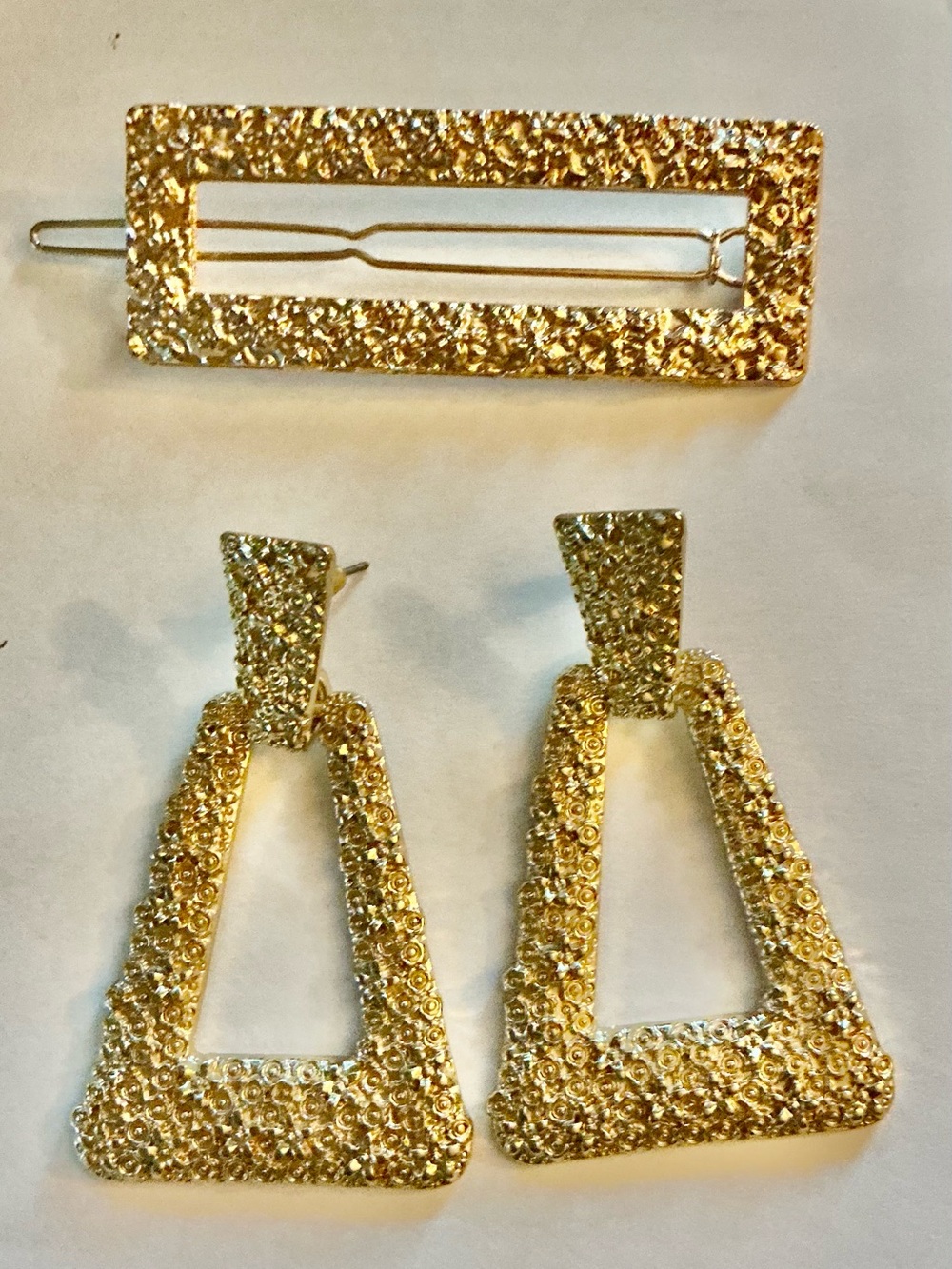 SHOPBOP gold tone textured earrings door knocker retro inspired plus barrette
